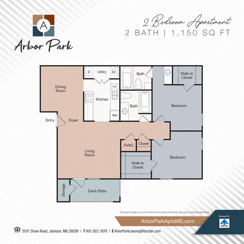Floor plan for 2 beds, 2 baths, 1150 sqft